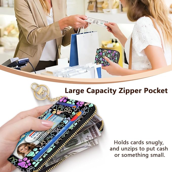 GIANCOMICS Slim Wallet Credit Card Holder Women, Puppy Dog Paw Rfid Blocking Small Card Case, Keychain Thin Pocket Curved Zipper Wallet, Travel Card Holder PU Leather ID Window, Ladies Female Gifts