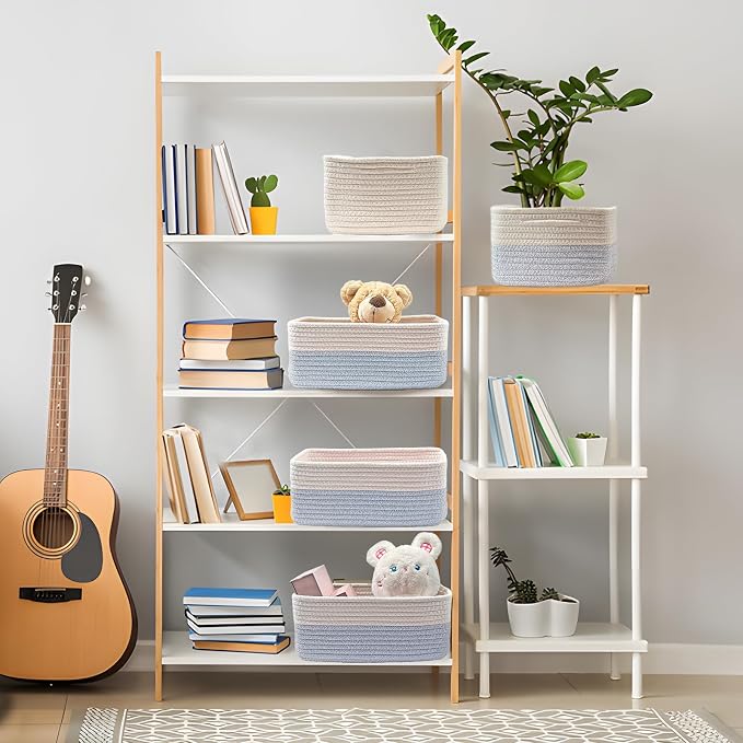 COMFY-HOMI 11.5"x7.5"x4.7" Storage Baskets for Organizing | Cotton Rope Woven Basket | Toy Storage Bin Box | Basket for Shelves, Closet Organizer Bin, Decorative Closet Shelf, 1 Pack