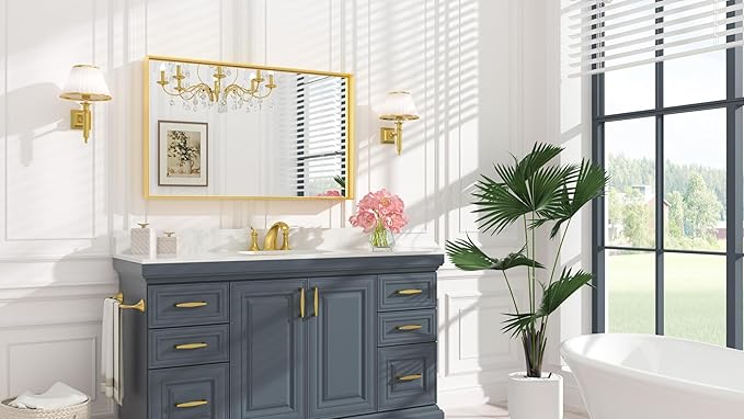 Keonjinn Gold Mirror for Bathroom 40 x 24 Inch, Brushed Gold Rectangular Mirror for Wall, Metal Framed Mirrors for Bathroom Sink, Full Length Rectangle Vanity Mirrors