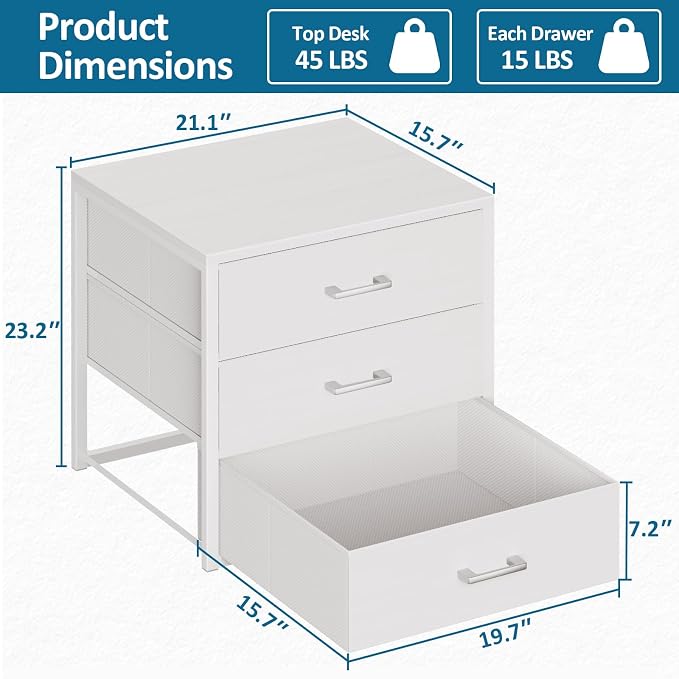 3 Fabric Drawer for Closet Storage: White Stackable Dresser Short Drawers for Clothes Organizer, Low Modular Chest Cabinet for Inside Closet Bedroom Nursery & Small Spaces, 3 Packs