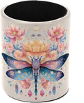 Leather Pen Holder for Desk, Dragonfly Pencil Cup Pen Organizer Makeup Brush Holder for Office Home Kids Countertop Desk Accessory Storage