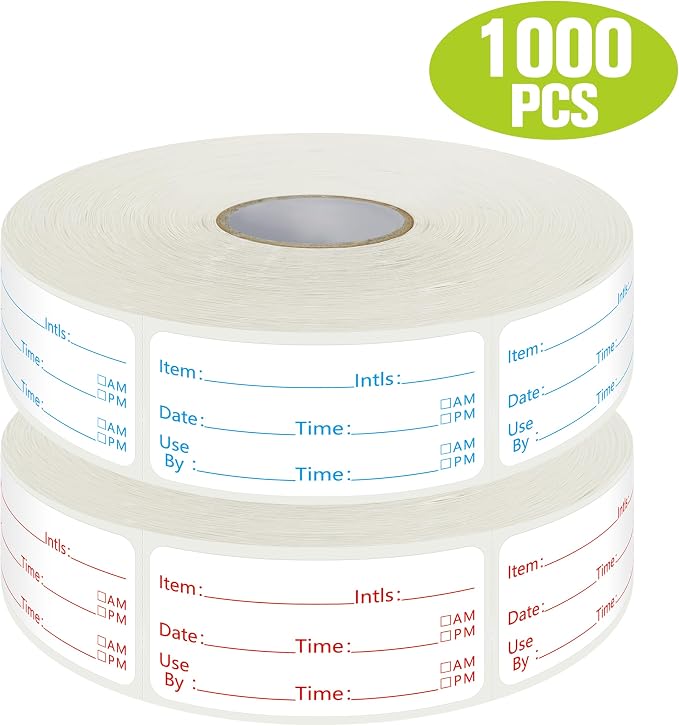 1000 PCS Removable Food Labels, Water/Oil/Tear Resistant Date Stickers with Perforation Line, Food Label for Freezer, Pantry, Fridge, Containers, Jars, Kitchen Storage Organization (2 Rolls, 2” X 1”)