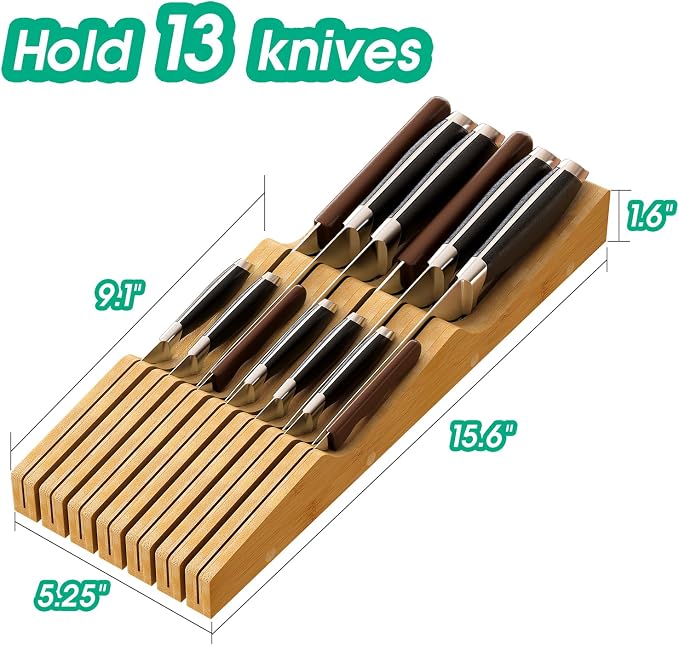 Knife Drawer Organizer (Natural, 13 Knives Organizer)
