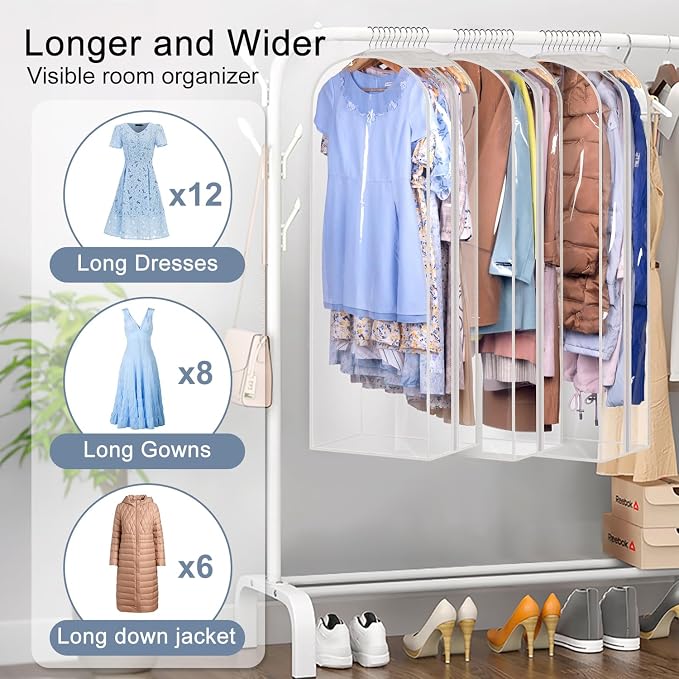 Sleeping Lamb 10" Gussetes Clear Garment Bags for Hanging Clothes Storage 50" Dress Bags for Closet Storage Coat Cover for Suits, Sweater, Jacket(3 Packs)