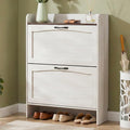 40” Narrow Shoes Storage Cabinet, Farmhouse Entryway Storage with 2 Drawers | Farmhouse Slim Shoe Cabinet for Entryway,Farmhouse Shoe Organizer with Removable Shelves,Hallway Anti-tip,Warm White Grayish