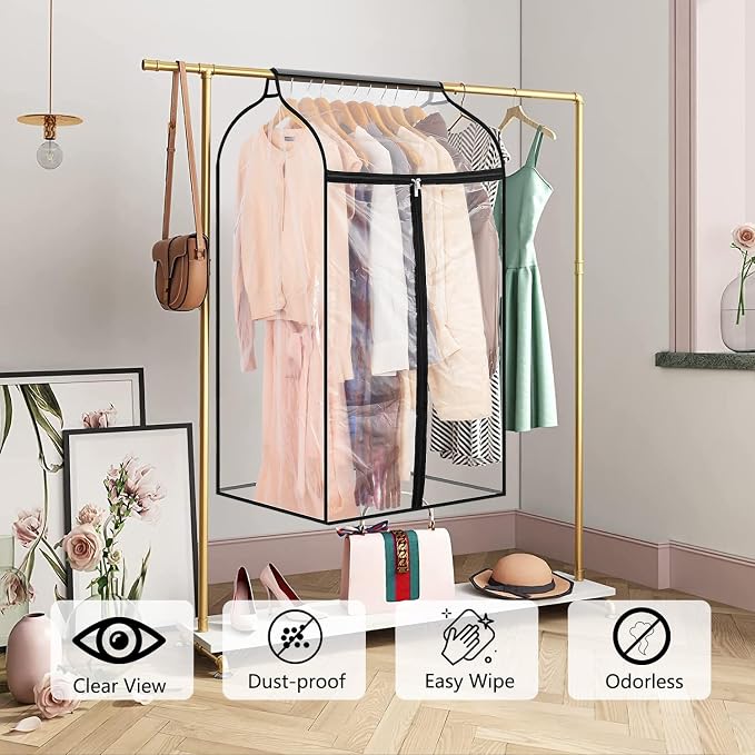Hanging Garment Bag for Closet Winter Clothes Storage with Clear Window Coat Rack Cover Large Clothing Bags with Zipper Dust Proof Dress Protector (Small)