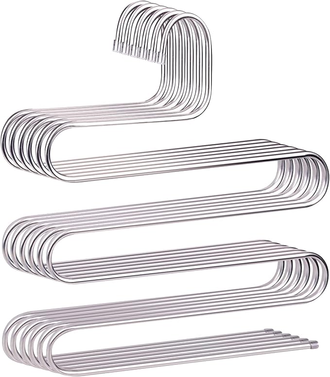 devesanter Pants Hangers Non-Slip S-Shape Trousers Hangers Stainless Steel & Rubber Clothes Hangers Closet Storage Organizer for Pants Jeans Scarf (6 Pack with 10 Clips)