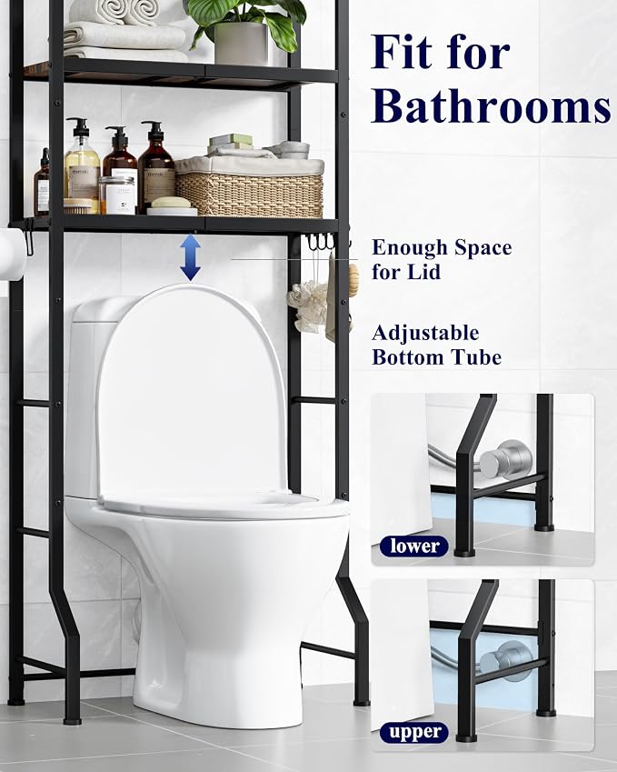 Kitsure Over The Toilet Storage Rack, 3-Tier Metal Frame | Small Bathroom, Space Saving Storage, Heavy Duty Metal Frame, Easy Assembly, Brown & Black, 61"H