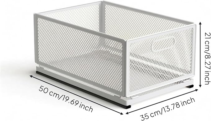 Gralara Pull-out Storage Basket Mesh Storage Basket Rounded Corners for Kitchen, Extended Model 50cm Long 35cm Wide With Slide Rail, Large