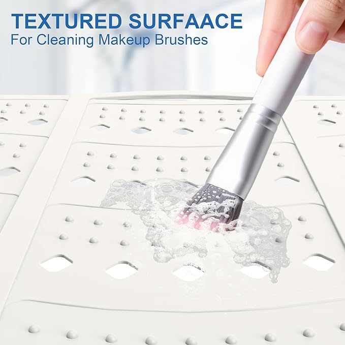 Mofason Bathroom Sink Top Cover Space Saver,Silicone Makeup Organizer Mat for Over Countertop,Small Bathroom Must Haves Accessories Rv Camper Travel Foldable Gadgets-Pearl