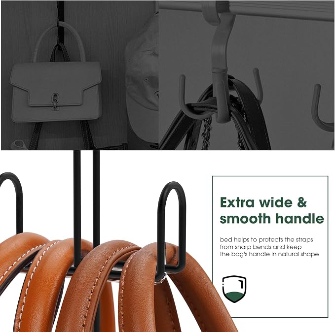 Purse Hanger Purse Organizer for Closet,Rotatable Metal Bag Organizer,Purse Holder for Handbags,Belts,Scarves,Tote,Baseball Hats,Backpacks(Black)
