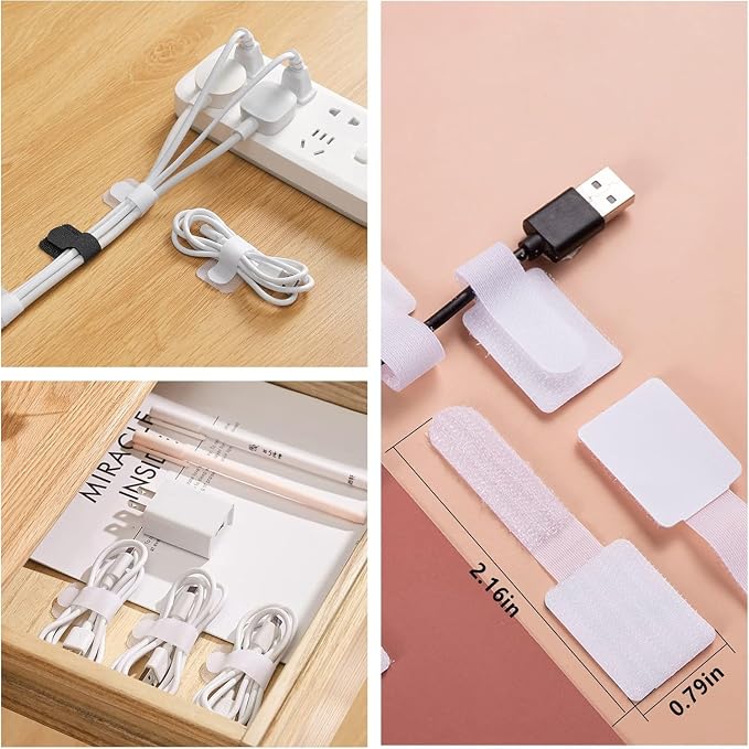 ELII 300PCS White Cable Management Kit,4 Cable Sleeve 35 Cable Clips | 11Cord Holders,20 Roll Cable Organizer Straps,200 Fastening Cable Ties,20 Cable Zip Tie Mounts for Under Desk
