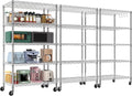 24" Wx18 Dx75 H Chrome Storage Shelves with Wheels, 5 Tier Wire Shelving Adjustable Metal Shelving Pantry Shelves Capacity 1250LBS for Garage Shelving, Pantry, Kitchen, Closet,3PACK