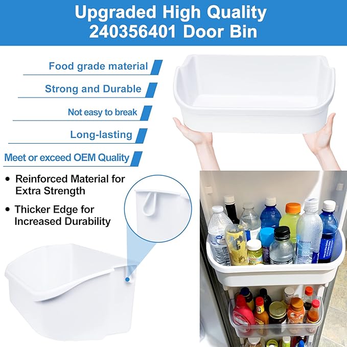 [2 PACK] UPGRADED 240356401 Refrigerator Door Bin Compatible with Frigidaire Door Shelf Replacement Parts FFHS2611PFEA FFSS2614QE6A FFHS2611LBPA FFSS2614QS4A AP2116036 PS430121 Refrigerator Door Shelf