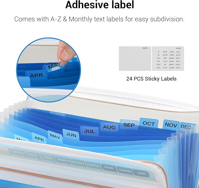 Mukawa 13 Pocket Zippered Expanding File, Zippered Accordion File Organizer, Accordion Folder with Zipper for Documents Letter Size A4 Papers (Blue)