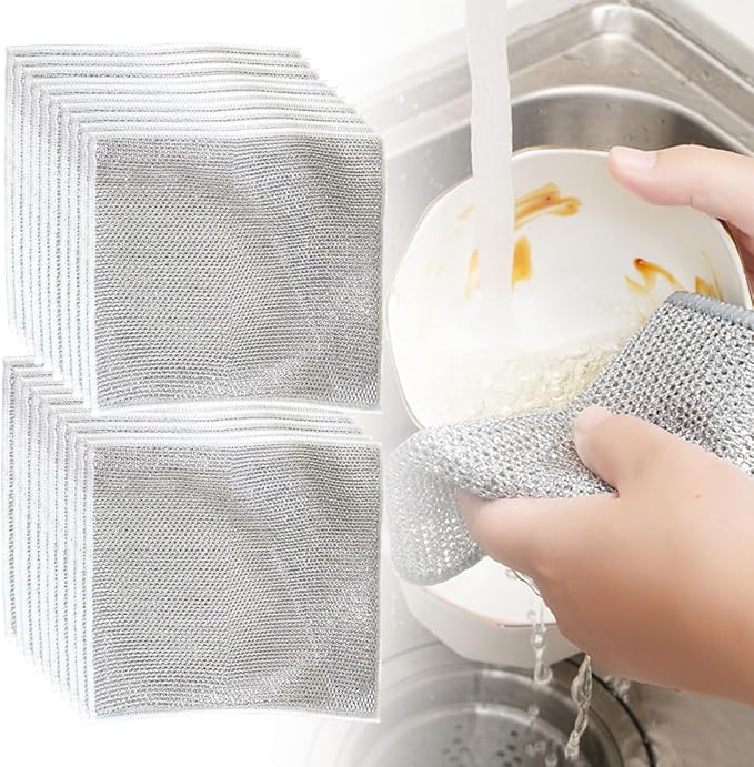 JUDUNA 2026 New Multipurpose Wire Dishwashing Rags for Wet and Dry, Metal Scrubbing Wire Dishwashing Rags Wire Washing Cloth, Upgraded Wire Miracle Cleaning Cloths Non Scratch Wire Dishcloth (20)