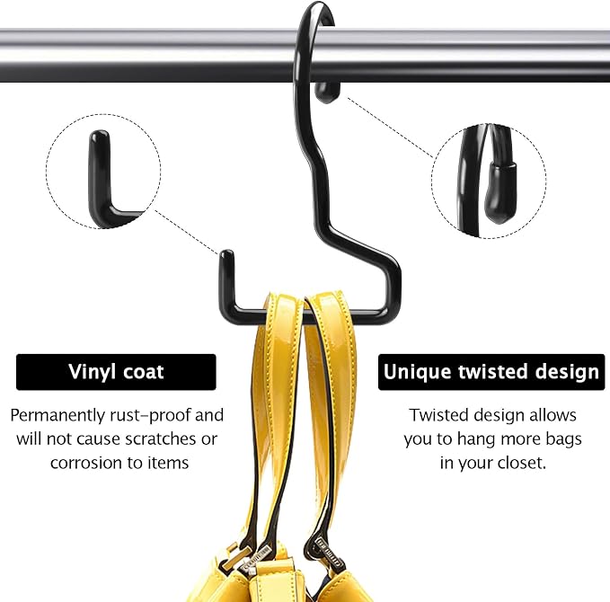 Purse Hanger for Closet, 8 Pack Unique Twist Design Bag Hanger Purse Hooks, Purse Holder for Hanging Bags, Handbags, Belts, Backpack, Scarves, Wreath, Hat, Jeans, Pans and Pots