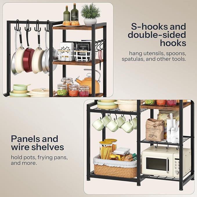 CHOEZON 5-Tier Pot Rack, Cookware Stand with Hooks, Pans Pots Organizer for Kitchen, Living Room, and Bedroom, Black TPR17BF