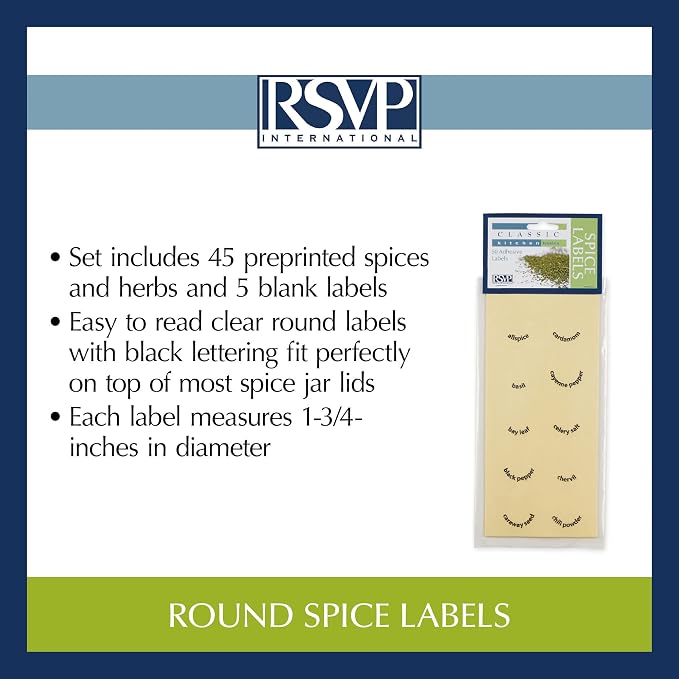 RSVP International Kitchen Organization Collection Spice Labels, Round, 50 Count