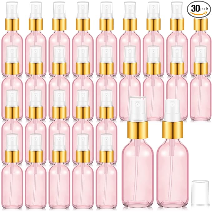 Roshtia 30 Pcs Glass Spray Bottle Clear Empty Bottles Small Refillable Reusable Perfume Bottle with Fine Mist Sprayer Pump for Face Body Travel(1 oz,Clear Pink)
