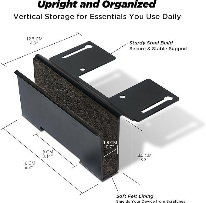 ULTRARM Moodular Vertical Laptop Tray Add-On for Rails, Do Not Use Alone | Accessory Only, Clamshell Mode, Fits Laptops & Tablets Under 0.7", Saves Desk Space, Felt-Lined, Steel, Black, MSA-VLT