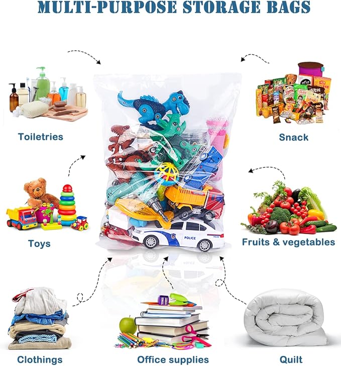 15 Heavy Duty Storage Bags with Zipper Top, 3.1-mil Thick, Extra Large 5 Gallon Bag 18" x 24", Resealable Plastic Bag, Jumbo Freezer Bags for Food, Clothes, Travel, Moving