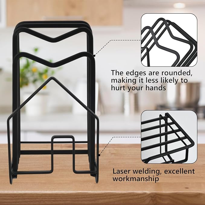 Multi-functional stainless steel kitchen cutting board rack-a compartmentalized storage rack that can accommodate 3-5 cutting boards/baking trays/trays,saving counter space (Black)