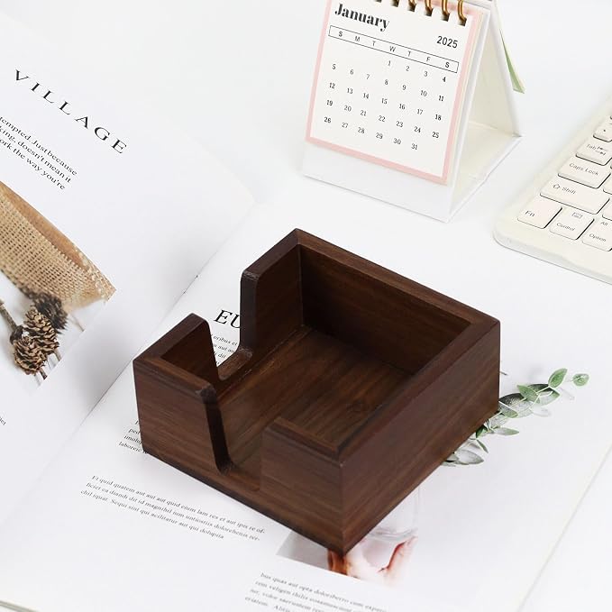 Buqoo Black Walnut Wood Sticky Note Pad Holder for Desk | Memo Holder Paper Dispenser, Desktop Accessories Organizer for Office School Home
