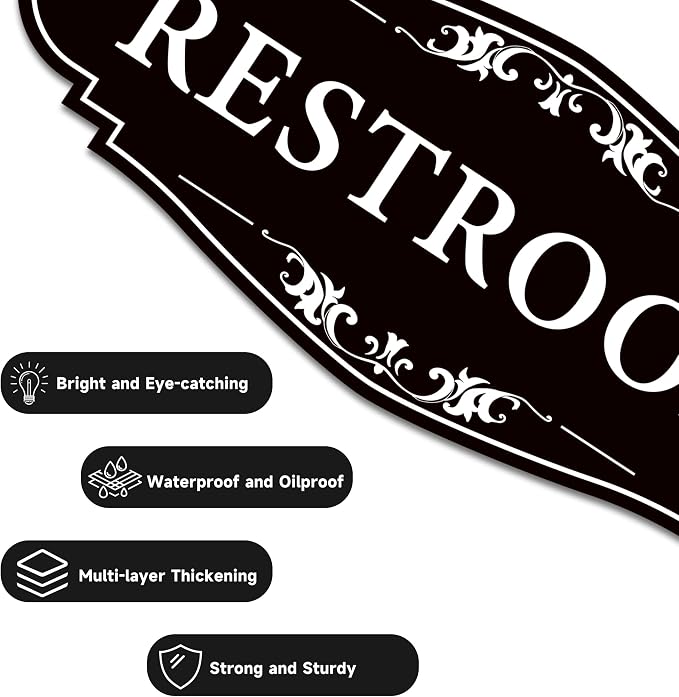 Restroom Sign for Business and Home，Self-adhesive Unisex Bathroom Sign Sticker，Waterproof Vinyl Toilet Decor for House，Office，Shop，Door（Black）