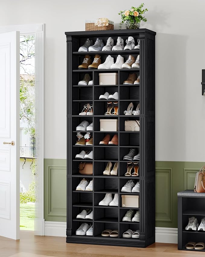 Hzuaneri 13 Tiers Shoe Storage Cabinet, Tall Shoe Cabinet with Cubby, Wooden Shoes Organizer for Closet, 39 Pairs, Shoes Cubby Organizer for Entryway, Hallway, Bedroom, Black SR31004X