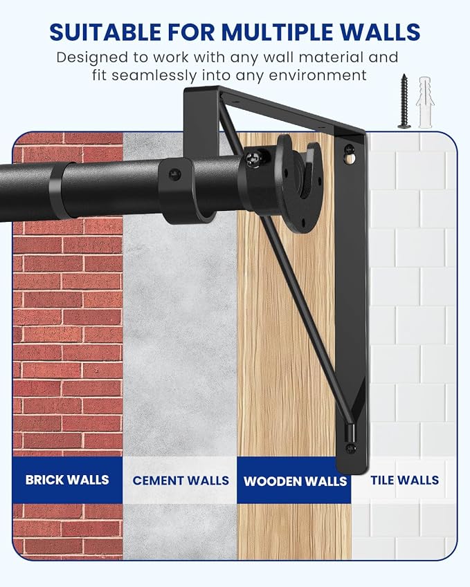 Supforce Adjustable Closet Rod with Triangular Brackets, 17-39in, Black | 1.3in Metal Closet Rod Supports Up To 150 lb, Heavy Duty Rod Reduces Sagging and Mount Securely for Wardrobes Closet Laundry