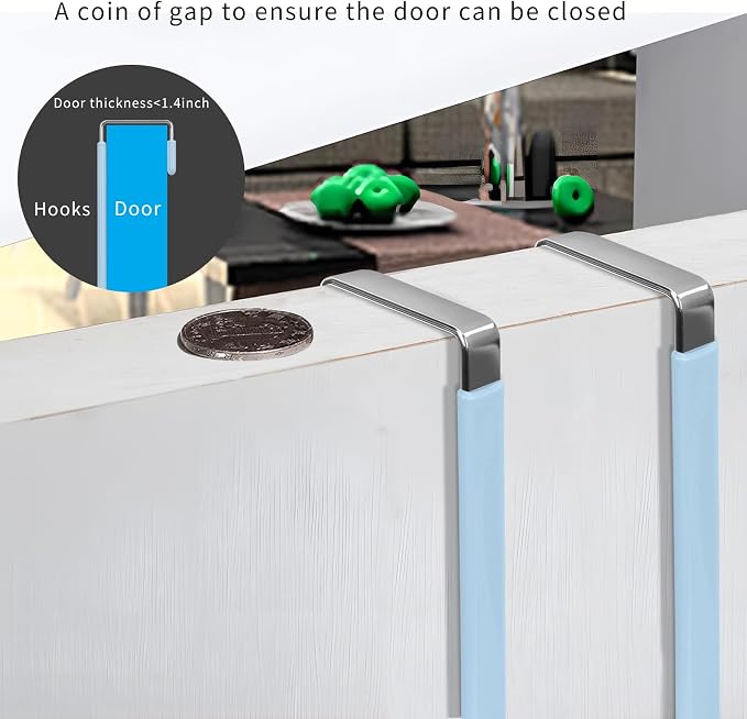 FYY Over the Door Hooks, Single-Hanger 4 Pack, Fits Doors 1 3/8" Cyan | Heavy Duty Metal, Hold 20lbs, Rubber-Coated, No-Drilling, for Bathroom Dorm, Hanging Towels Clothes Hats Bags Coats Wreaths