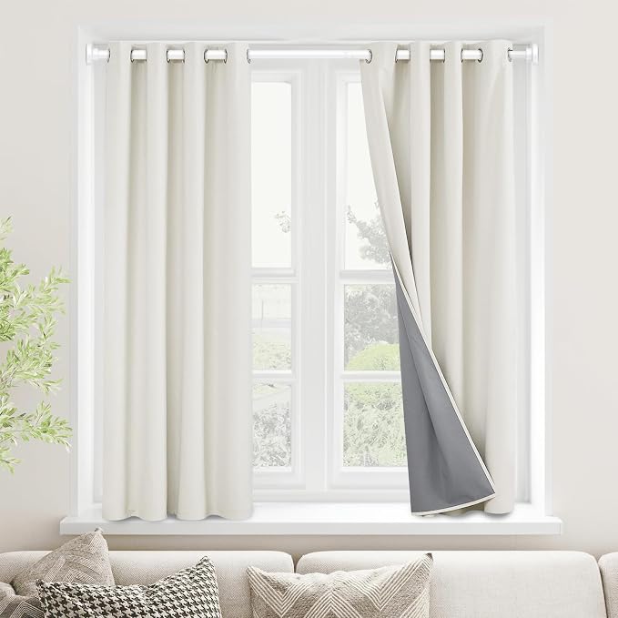 AIZESI Tension Rods for Windows 28 to 48 Inch, 1 Inch Diameter Tension Curtain Rod White Adjustable Non-Drilling, Anti-Slip, Anti-Rust Spring Loaded Curtain Rods Small Shower Curtain Rod