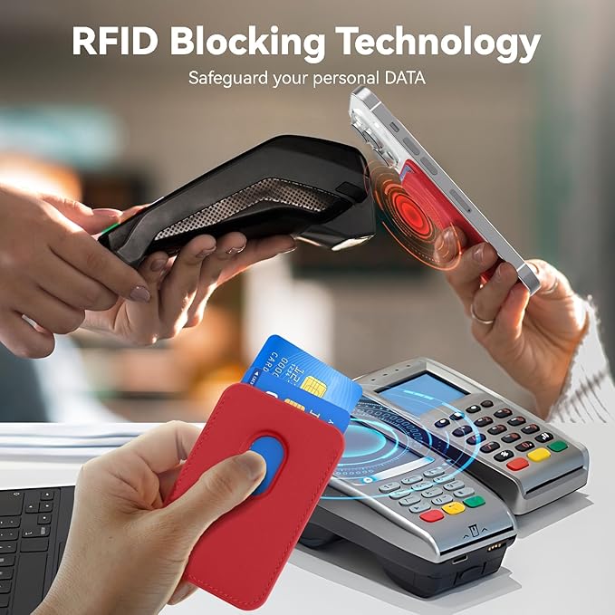 Magnetic Wallet Cell Phone Card Holder for Phone Case with Mag-Safe, Stronger Magnetic RFID Leather Phone Wallet Stick on Series of iPhone 17/16/15/14/13/12 and Pro/Promax,Red
