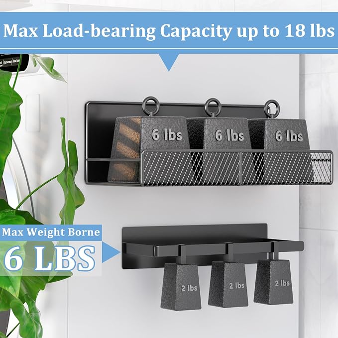 DTUQYX Magnetic Shelf for Washing Machine 4-Pack: Widen Magnetic Laundry Organizer (5"-6") with Hanger Organizer, Strong Magnet, Rust Proof, Heavy Duty Magnetic Spice Rack for Refrigerator (Black)