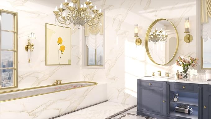 TETOTE Gold Oval Bathroom Mirror, 24 x 36 Brushed Brass Framed Wall Mounted Mirror for Vanity, Modern Decorative Shatterproof Oval Wall Mirrors for Entryway, Living Room, Bedroom