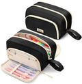SUNEE Cute Pencil Case, Aesthetic Pen Pouch with 3 Compartments, Kawaii Colored Large Pencil Bag with Zipper, Stationery Storage and Organizer, Black School Supplies for Teen and Adult Girls