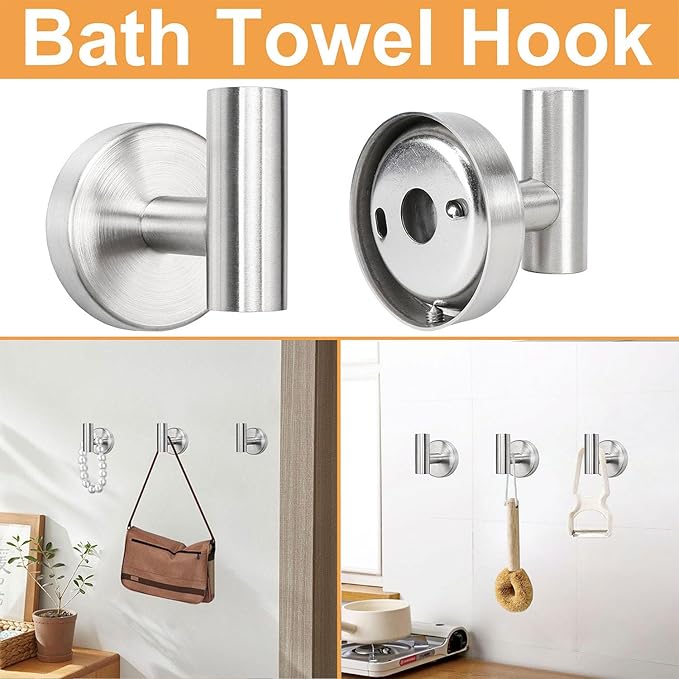 TocTen Bathroom Hardware Set, Thick Stainless Steel Bath Towel Bar Set Including Towel Rack for Bathroom+Toilet Paper Holder+3 Robe Towel Hooks Wall Mount Bathroom Accessory Set(24IN,Brushed Nickel)