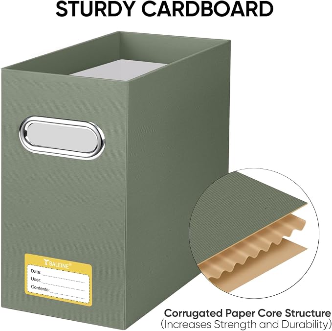 BALEINE File Organizer Box, Cardboard File Folder Organizer with Handle for Letter Size, Portable Collapsible Hanging Filing Box for Home Office Document Storage (1 Pack,Olive)