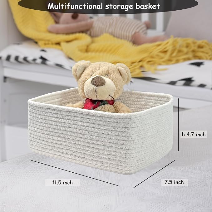 COMFY-HOMI 11.5"x7.5"x4.7" Storage Baskets for Organizing | Cotton Rope Woven Basket | Toy Storage Bin Box | Basket for Shelves, Closet Organizer Bin, Decorative Closet Shelf, 1 Pack