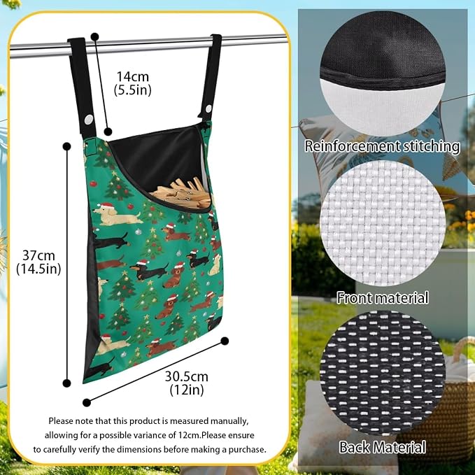 Dachshund Clothespin Pouch Clothespin Bag with Hanging Hook Christmas Tree Waterproof Clothes Pin Hanging Bag Space-Saving Clothespins Storage Organizer Clothesline for Outdoor