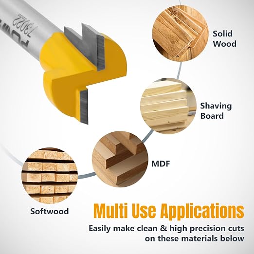 POWERTEC T Slot Router Bits 1/4 Shank, Carbide Tipped T Track and Slatwall Router Bit, Router T Bit, Wood Groove Milling Cutter, Forming Woodworking Tool, 5/8" Dia. x 3/16" Height - 2PK, 73022-P2