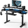 EUREKA ERGONOMIC Gaming Desk, Standing Desk w Keyboard Tray, 72" Wing Shaped Music Studio Table with LED Shelves, Gaming Recording Live Stream, Slot Design