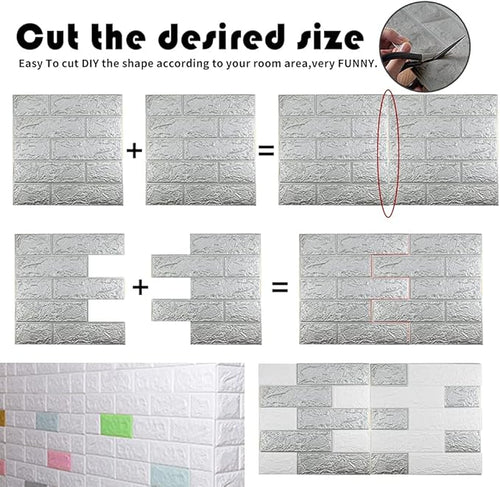 10 PCS Silvery 3D Wall Panels, 14.5 sq.feet Coverage, Printable Wallpaper Sticker with Self-Adhesive Waterproof Brick PE Foam Wall Panels Peel and Stick for Interior Wall Decor, Home Decoration