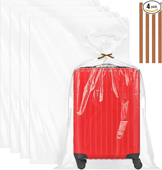 Ohuimrt 40 x 60 Inch Extra Large Clear Plastic Bags, 4 Pack Reusable Jumbo Waterproof Storage Bags with 4 Ties for Luggage, Suitcase, Furniture, Chair, Moving