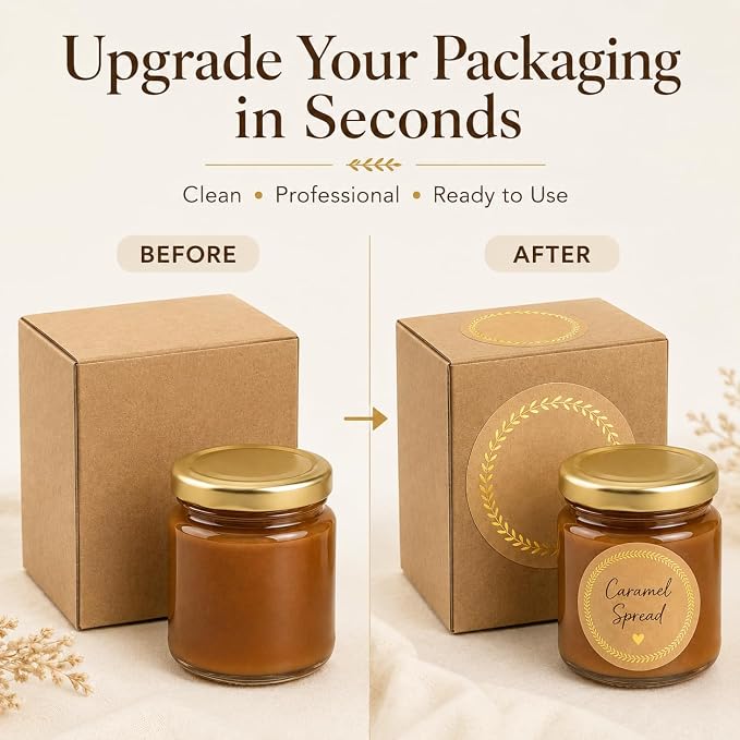 IBAKE 500 Kraft Canning Labels, 2 Inch Round Sticker Labels, Gold Foil Labels for Jars, Round Labels, Mason Jar Labels, Bakery Stickers, Candle Labels, Soap Labels for Packaging