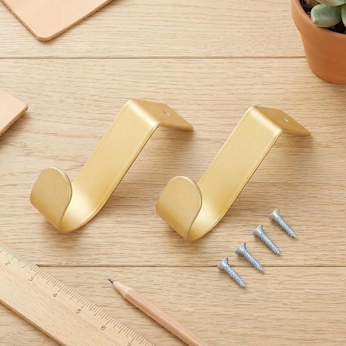 Hicarer 2 Pcs 1.38 Inch Closet Rod Brackets Heavy Duty Metal Wall Mount Rod Brackets with Screws Closet Pole Support for Living Room Bedroom Shelf Office(Gold)