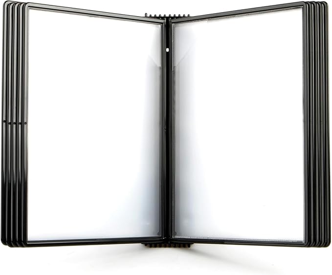 Tarifold Wall Mount Reference Organizer Display System, 10 Double-Sided Pockets, 20 Sheet Capacity, Durable Metal Base, Expandable, Easy-Load Polypropylene Pockets, Black
