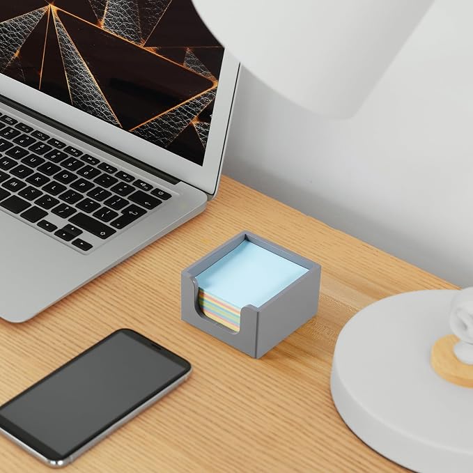 Gray Sticky Note Holder, Wood Note Dispenser for Office Desk Accessories, Self Stick Note Pad Holder, Memo Pad Holder Dispenser Organizer for School Office Desk Supplies