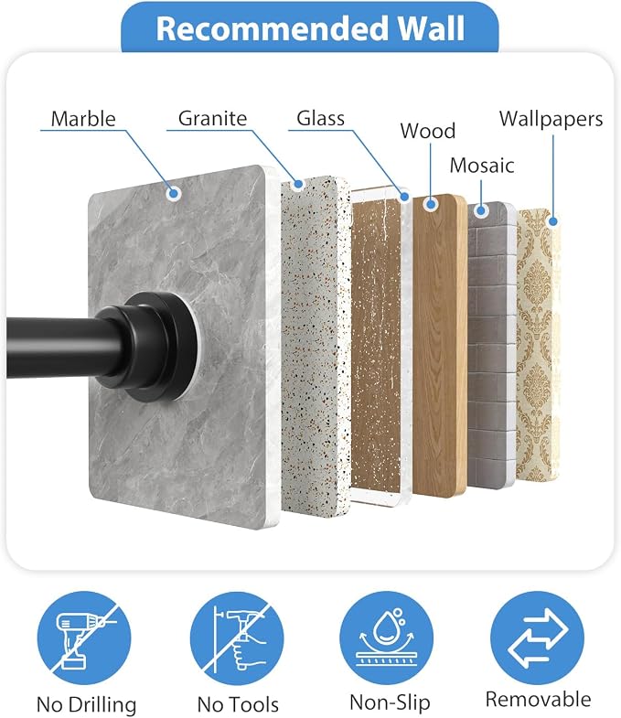Tension Curtain Rod No Drilling Black Spring Tension Rods for Windows 31 to 76 Inch Adjustable Curtain Rod Expandable Pressure Curtain Rod Spring Curtain Rod for Bathroom,Kitchen,Doorway